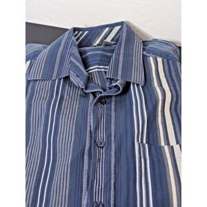 Johnston & Murphy Men's Large Shirt Blue Button Down Long Sleeve Blue Striped
